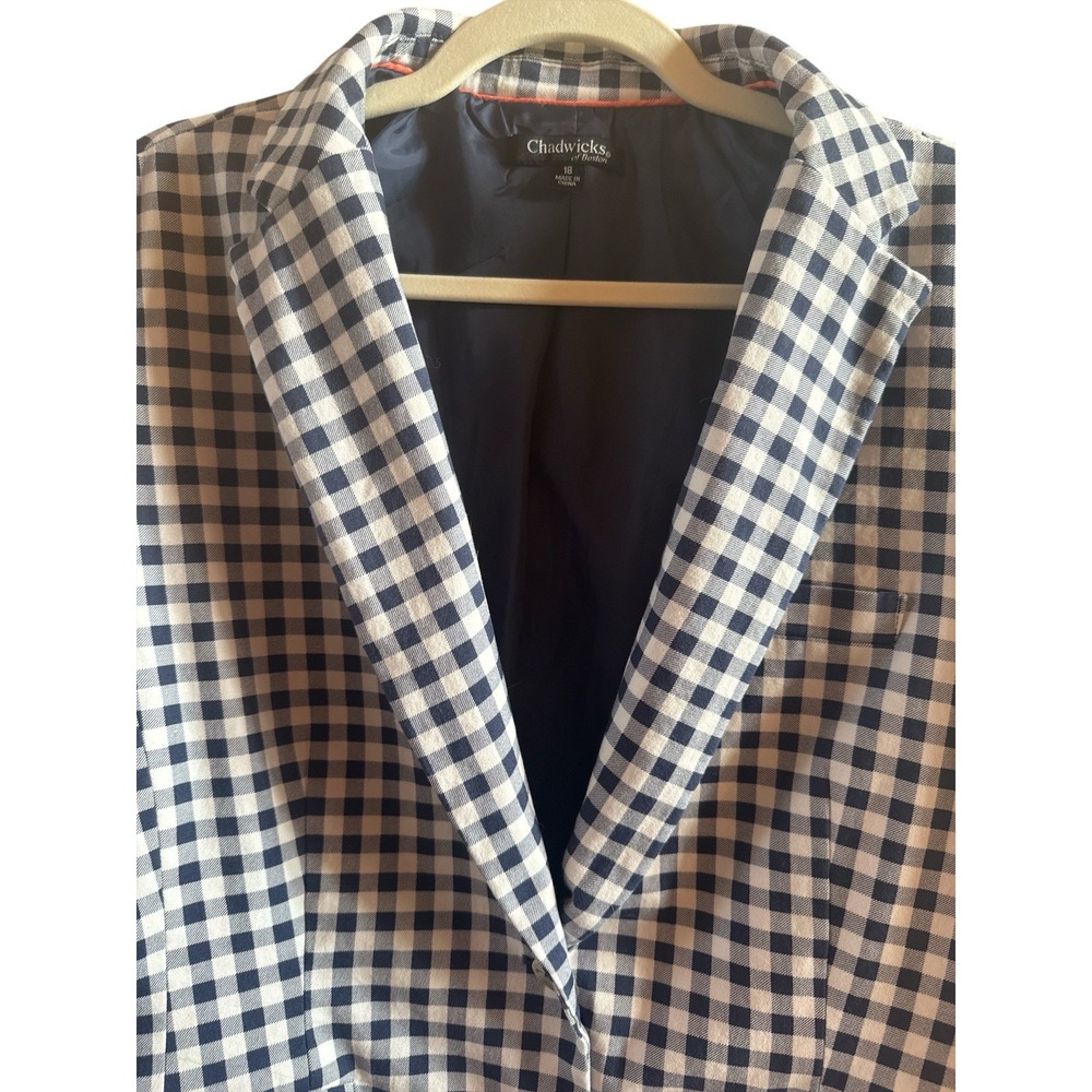 Chadwick's Of Boston Blue White Gingham Woman's Blazer Size 18 Lined 2 Buttons - Picture 3 of 12